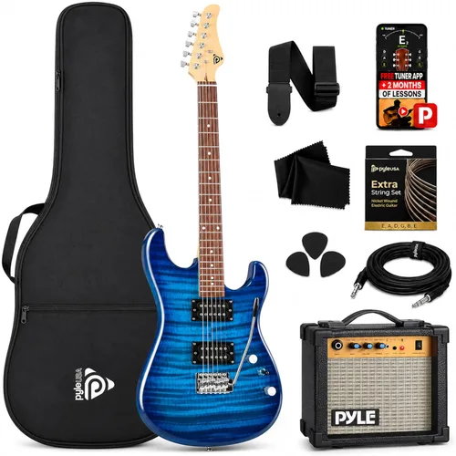 Vista 9 de Pyle Kit de guitarra eléctrica con amplificador, instrumento de tamaño completo con pastillas Humbucker, amplificador de guitarra eléctrica y Negro