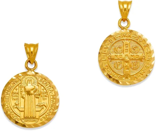 Vista 4 de JEWELHEART Medallas de San Benito de oro real de 14 quilates de 0.551in, 0.709in, 0.787in, 0.984in, corte de diamante, colgante de San Benito
