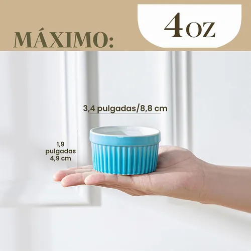 Vista 2 de MALACASA Ramequines de 119 ml aptos para horno, pequeños platos de soufflé cerámicos para crema brulée y soufflé, tazas de natillas de barro Azul