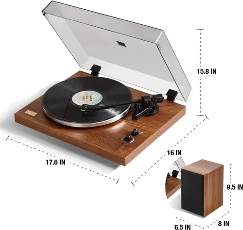 Vista 3 de Arkrocket Cassini - Tocadiscos de vinilo inalámbrico Bluetooth integrado en preamplificador de teléfono y viene con altavoces externos de 40 W