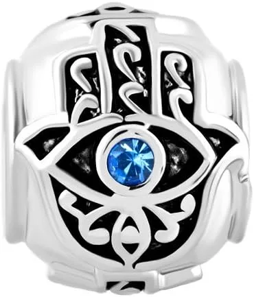 Vista 3 de Dije de Fátima de mano Hamsa de mal de ojo compatible con pulseras Pandora CZ azul, Islam, mujeres, novia, Navidad, familia, hija, hermana, Metal