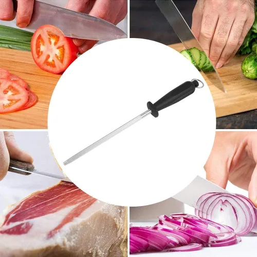 Vista 4 de Varilla de afilar cuchillos de acero inoxidable, barra de acero profesional para afilar cocina con mango ergonómico, diseño antideslizante para #1
