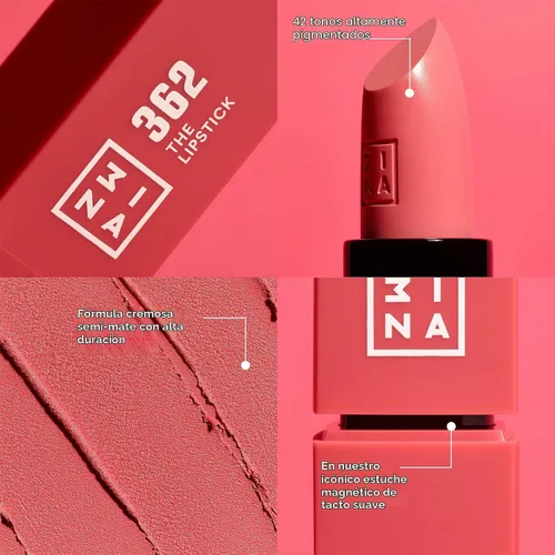 Vista 3 de 3INA The Lipstick - Lápiz labial hidratante para mujer, acabado satinado semimate con 5 horas de uso prolongado, altamente pigmentado y cómodo 245