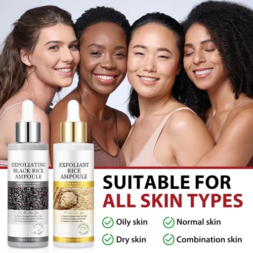 Vista 9 de Paquete de 2 ampollas de arroz Peel Shot Glow Dúo, exfoliante de arroz blanco y negro para todo tipo de piel, minimizador hidratante de poros
