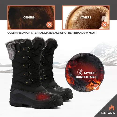 Vista 5 de mysoft - Botas de nieve para mujer, botas altas de infierno con forro cálido de piel sintética