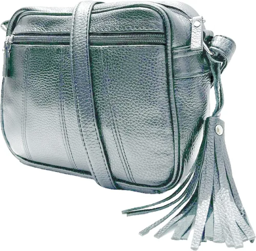 Vista 4 de Bolso de hombro de piel de vaca para mujer, pequeño organizador de cuerpo cruzado con muchos bolsillos