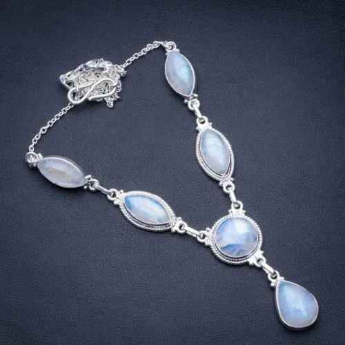 Vista 2 de Collar de plata de ley 925 con forma de Y, con piedra lunar arcoíris natural, 18 14" R2737