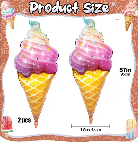 Vista 5 de Kit de arco de globos de helado – Juego de 142 guirnaldas de globos pastel con globo de Mylar de aluminio de helado de 37 pulgadas, globos torcidos