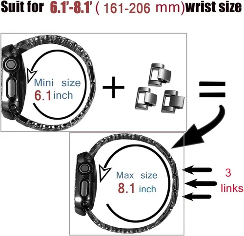 Vista 5 de Correas de repuesto de metal con diamantes de imitación brillantes de circonita cúbica para Apple Watch de 1.496 pulgadas, 1.575 pulgadas, 1.614