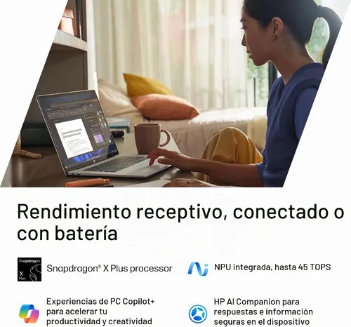 Vista 4 de HP OmniBook 5 PC AI de próxima generación de 14 pulgadas, pantalla OLED, Snapdragon X Plus X1P-42-100, 16 GB de RAM, SSD de 1 TB, GPU Qualcomm