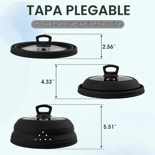 Vista 2 de Cubierta de vidrio para salpicaduras de microondas de 10.5 pulgadas, cubierta de microondas para alimentos con asa, cubierta plegable de silicona