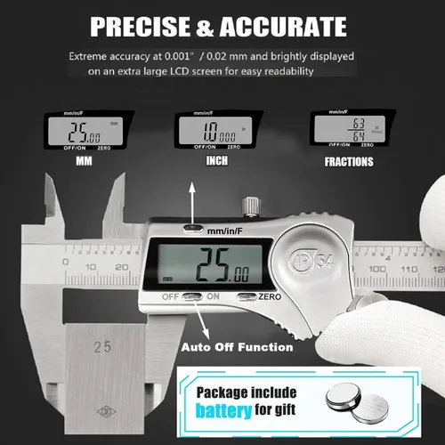 Vista 5 de Herramienta de medición del micrómetro del calibrador de Digitaces, 6 pulgadas/492.1 ft m Stainless Steel, Electronic Vernier Calipers, IP54
