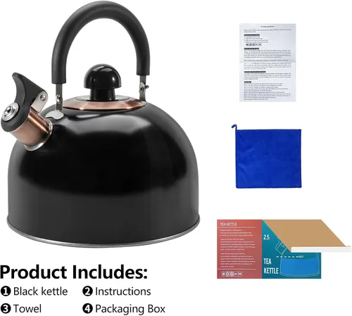 Vista 9 de Hervidor de Té, Hervidor de Té Silbante para Estufa de 2.6 Cuartos, Teteras para Estufa de Acero Inoxidable Grado Alimentario, Mango