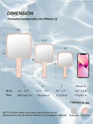 Vista 2 de MIRRORNOVA Espejo de mano, 4 pulgadas de largo x 7 pulgadas de ancho, espejo de pestañas pequeño para maquillaje, dorado