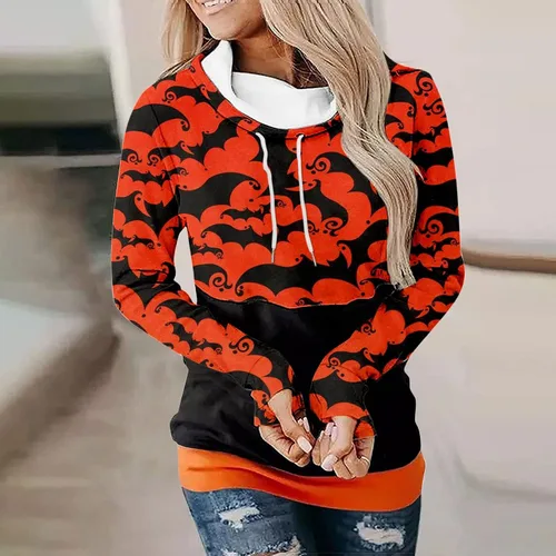 Vista 2 de Disfraces de Halloween para mujer ropa casual con estampado de moda de manga larga con cuello redondo y capucha