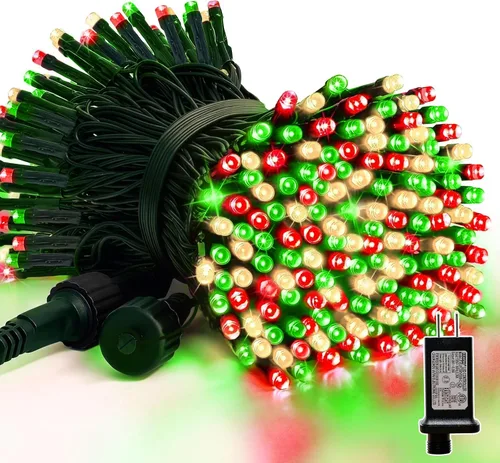 Vista 32 de Cadena de luces decorativas navideñas de 33 pies, 100 luces LED de alambre verde, luces de hadas estrelladas enchufables, 16 modos de iluminación