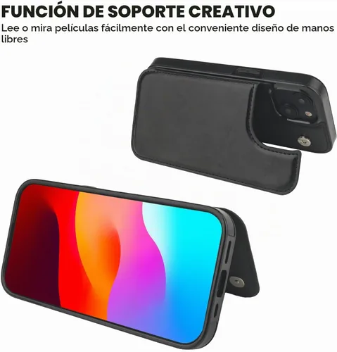 Vista 5 de ONETOP Compatible con iPhone 15 Funda Tipo Cartera con Soporte para Tarjetas, Funda de Cuero PU con Soporte y Ranuras para Tarjetas, Doble Cierre