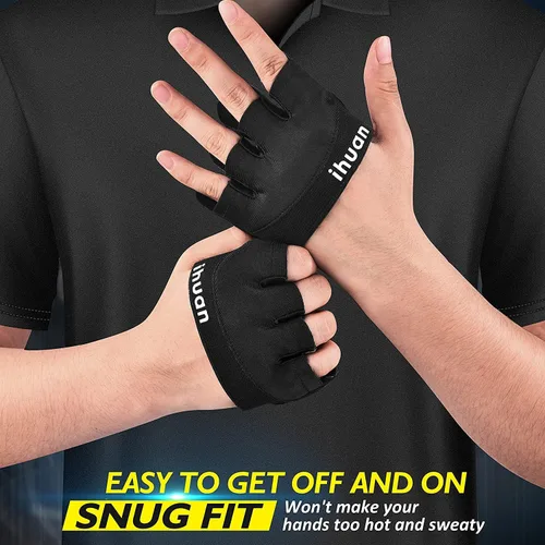 Vista 2 de ihuan Nuevos guantes de entrenamiento de gimnasio para levantamiento de pesas para hombres y mujeres, ideales para levantamiento de pesas