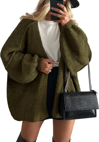 Vista 18 de PRETTYGARDEN Suéteres tipo cárdigan de gran tamaño para mujer Albaricoque