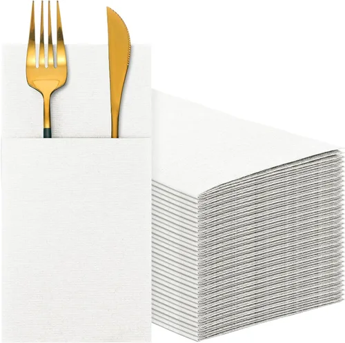 Vista 13 de Cindeer 150 Pz Servilletas de Lino Negras para Cena con Sensación de Lino, Bolsillo Plano Incorporado, Preplegadas, Toalla de Mano Desechable