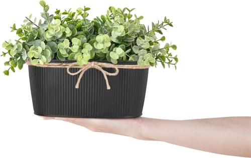 Vista 3 de Dahey Plantas artificiales de eucalipto en maceta para interiores, plantas falsas para decoración del hogar estilo granja, macetas de cerámica