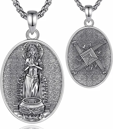 Vista 186 de EUDORA Collar de plata de ley 925 con moneda Hécate, Athena, Perséfono, Nyx, diosa de la luna triple, diosa celta, rueda de Hécate, llave, regalo