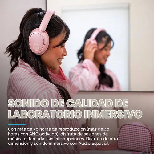 Vista 2 de JLab JBuds Lux ANC Jelle Auriculares inalámbricos sobre la oreja, fondo rubor Fondo Blush