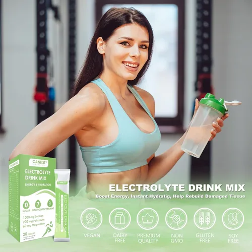 Vista 5 de CANLIST Polvo de electrolitos, mezcla de bebida de hidratación sin azúcar con sodio, potasio, magnesio, apta para veganos, suplemento