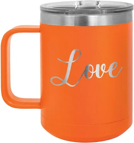 Vista 5 de Love Black 15 oz taza de café w/tapa superior deslizante Taza de café de viaje aislado Ideas de regalo de cumpleaños o Navidad de mujeres
