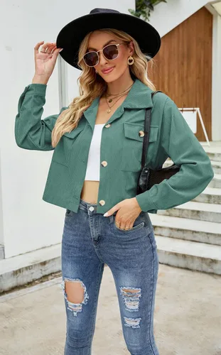 Vista 2 de Chaquetas de pana para mujer, de manga larga, con botones, con bolsillo, blusas casuales