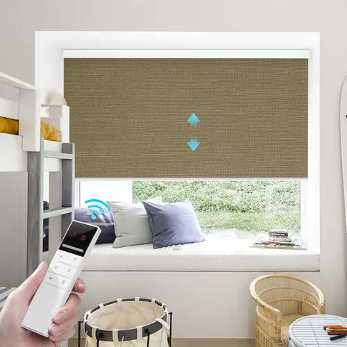 Vista 9 de ZSTARR Persianas opacas motorizadas para ventana con control remoto, persianas enrollables recargables con cenefa, tamaño personalizado (beige)
