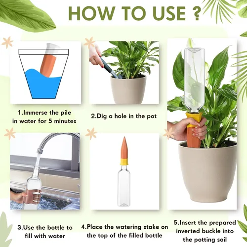 Vista 4 de Ziliny Paquete de 4 dispositivos de picos de riego de terracota, picos de riego automático para plantas con botellas de vino de plástico de 25