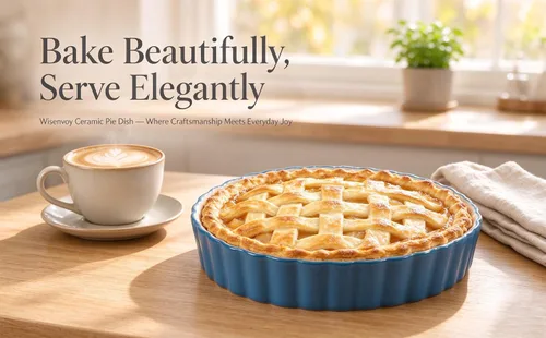 Vista 3 de Wisenvoy Sartén para tartas de cerámica para quiche, bandeja para tartas de 9 pulgadas de profundidad, sartén para quiche Azul