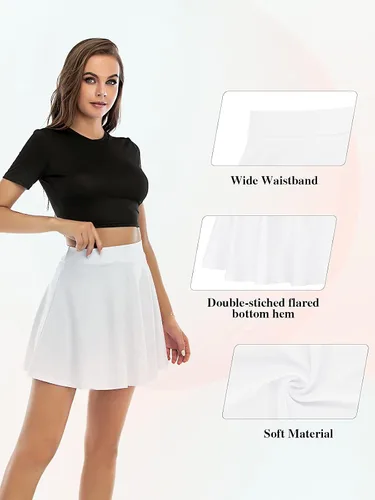 Vista 2 de Century Star Falda de patinadora plisada elástica y acampanada para mujer, uniforme escolar, mini falda corta