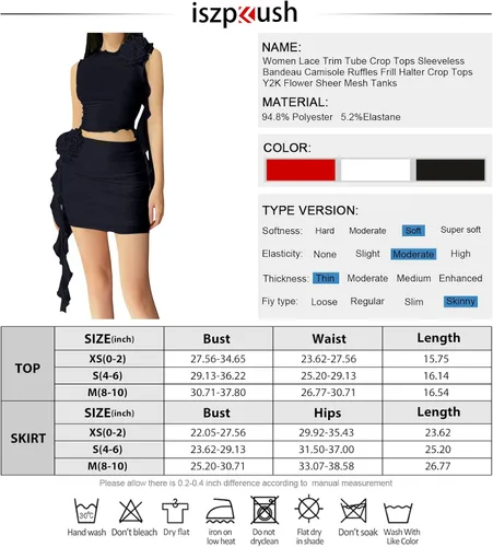 Vista 4 de ISZPLUSH Y2k - Vestido corto sexy de 2 piezas para mujer, diseño floral 3D, sin tirantes, con borlas y volantes, vestido de fiesta, club, ropa
