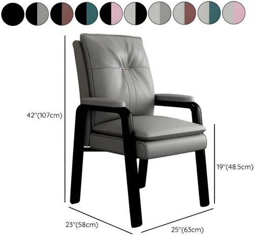 Vista 2 de PU Leather Conference Chair with Fixed Arms High-Back Ergonomic Mahjong Chair Chess Card Room Backrest Computer Chair Long-Term Sitting Mahjong