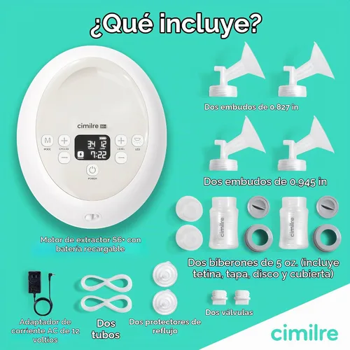 Vista 2 de Extractor de leche eléctrico doble recargable ajustable Cimilre S6+