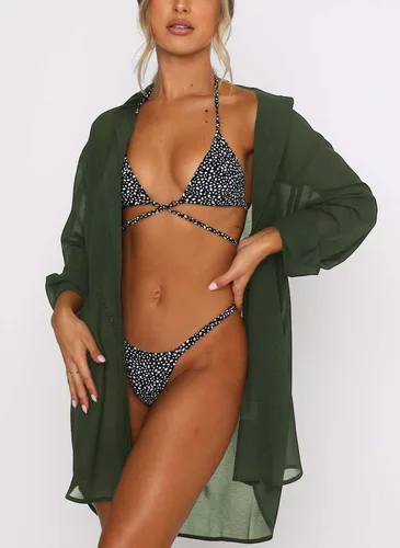 Vista 3 de Traje de baño para mujer, salida de baño para playa, holgado, cuello en V, con botones