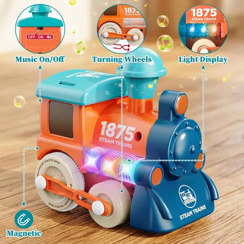 Vista 2 de Juego de Tren Lipneaed para Niños Pequeños, Juguetes de Tren Magnéticos para Niños de 3+, 4 Piezas de Camiones de Juguete para Niños y Niñas