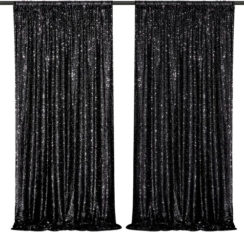 Vista 22 de Cortinas de fondo de lentejuelas con purpurina azul bebé, 2 piezas de 2 x 8 pies, telón de fondo de fiesta de baby shower para niños, hermosas