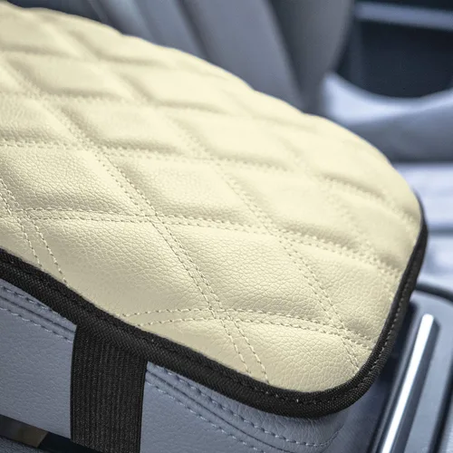 Vista 6 de FH Group Cojín de reposabrazos de consola central de lujo de piel sintética con patrón de diamante, protector de asiento para la mayoría