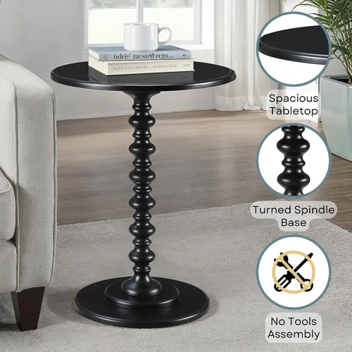 Vista 4 de Convenience Concepts Palm Beach Mesa de Husillo de 17.75" – Mesa auxiliar redonda tradicional para sala de estar, mesa auxiliar de madera maciza