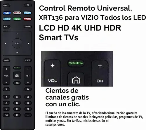 Vista 2 de XRT136 - Control remoto de repuesto para todos los televisores inteligentes VIZIO LED LCD HD 4K UHD HDR