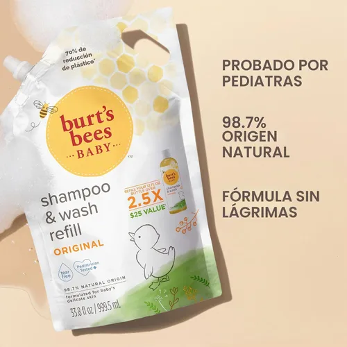 Vista 5 de Burt's Bees Recambio de champú y lavado para bebés, original, 33.8 fl. oz.