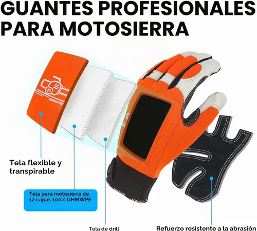 Vista 3 de Vgo... Guantes de cuero para motosierra, protección de sierra izquierda