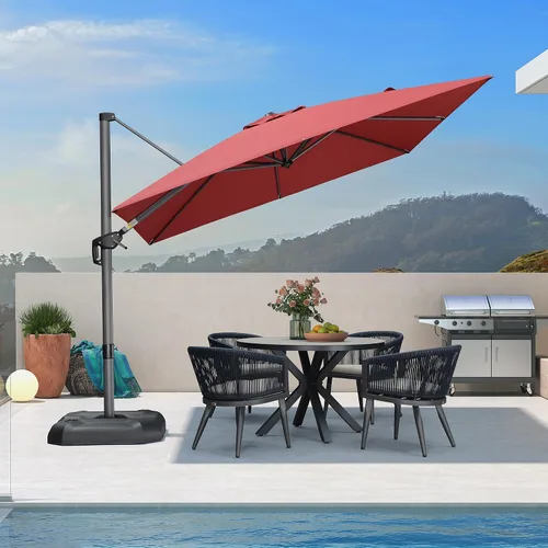 Vista 58 de PURPLE LEAF Sombrilla de patio de 8 pies para exteriores, sombrilla voladiza cuadrada de aluminio con rotación de 360 grados para jardín, terraza