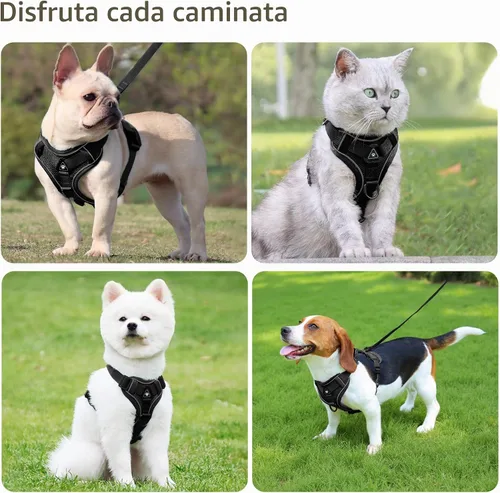 Vista 6 de Arnés para perro Jolifield sin tirones con juego de correa para perros pequeños, arnés de chaleco para gatos con clip frontal ajustable reflectante