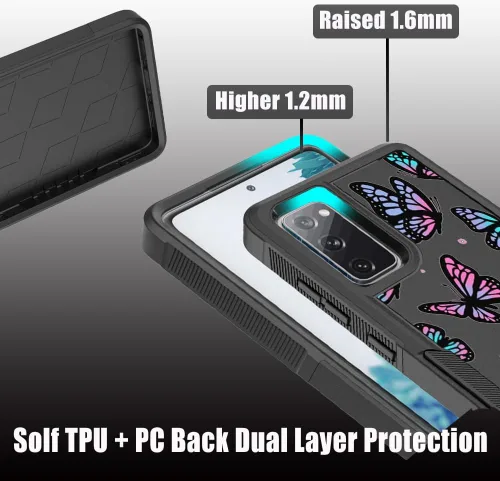 Vista 4 de Funda para teléfono Galaxy S20 FE 5G, funda de mariposa para Samsung Galaxy S20fe, funda resistente para Samsung S20 FE 5G/4G, funda protectora