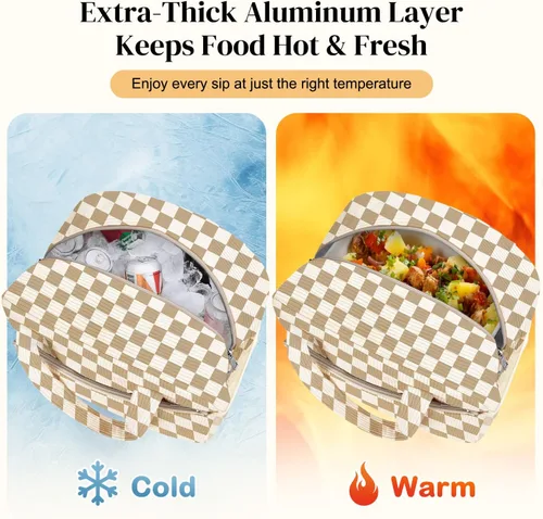 Vista 2 de Coobiiya Lonchera térmica de 12 litros para mujeres y hombres, lonchera de pana reutilizable, lonchera de gran capacidad con forro resistente a fugas