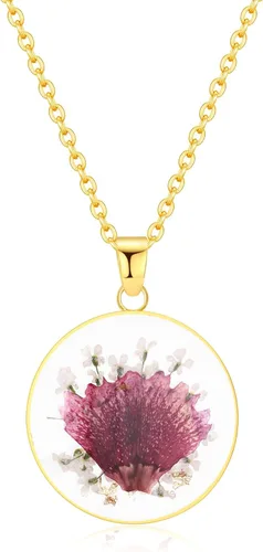 Vista 60 de Forget-Me-Not and Queen Anne's Lace Pressed Wildflower Necklace Birth Month Real Flower Necklace Gold/Silver Pressed Flower Jewelry